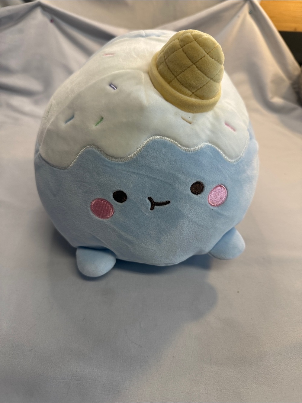 Miniso Blue Ice Cream Plush Toy with Cone - Cute Kids Soft Toy